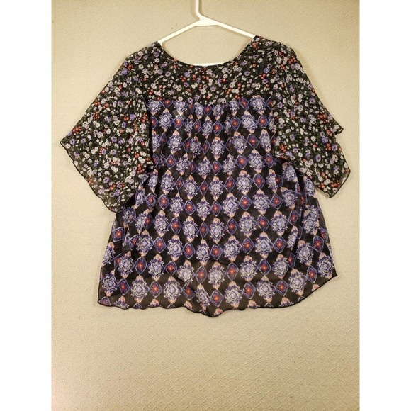 Mason +‎ Mackenzie Shirt Womens Small Black Floral Round Neck Blouse Pullover - Picture 2 of 7